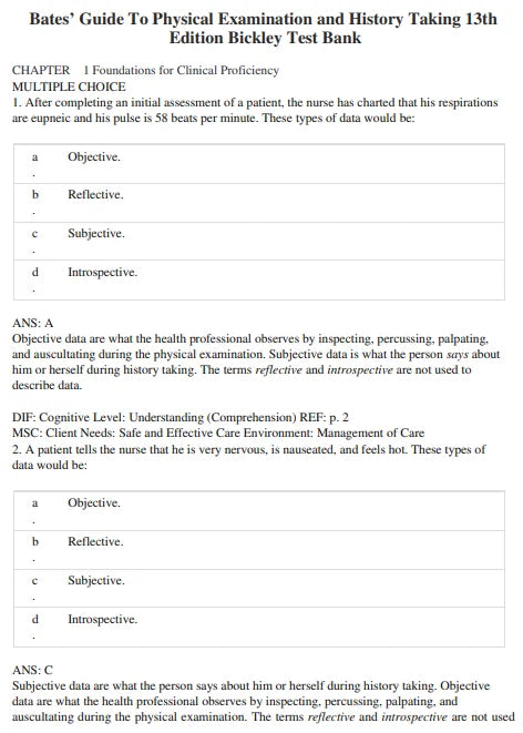 Bates' Guide To Physical Examination and History Taking 13th Edition Test Bank